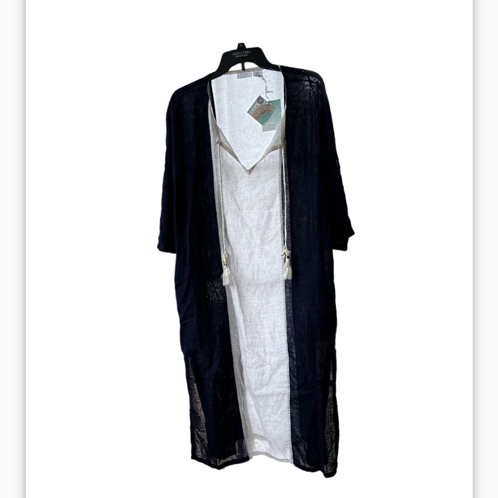 Sigrid Olsen navy Blue and White Swim Coverup linen size S